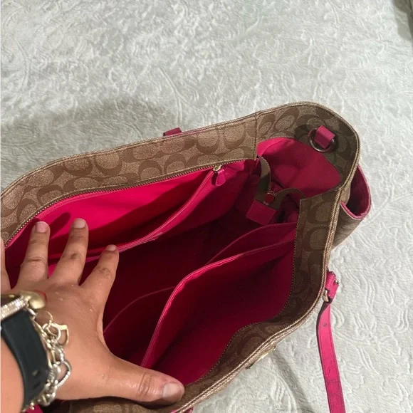 Coach Brown and Pink Signature Tote - Picture 3 of 8